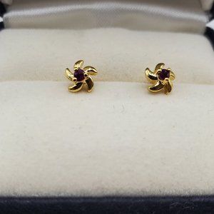 💝NEW VINTAGE 18K GOLD PLATED GENUINE RUBY STUD EARRINGS